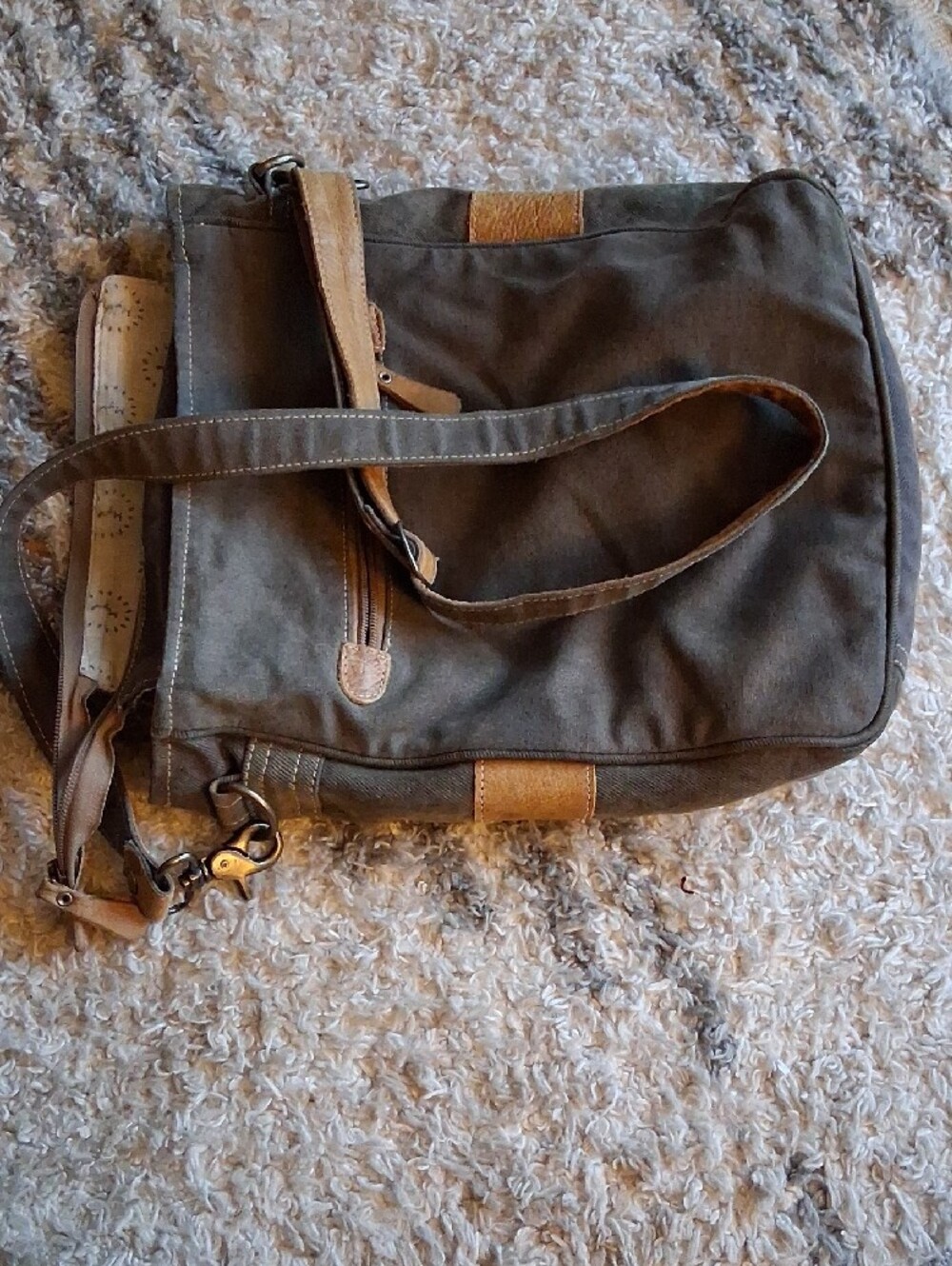 Myra Bag Canvas Leather Floral Crossbody Bag in Beige and Brown - Picture 8 of 16
